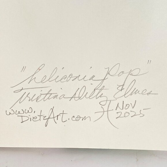 Heliconia Pop Original Watercolor Painting 8x8in White Mat Frame Ready - Picture 5 of 6